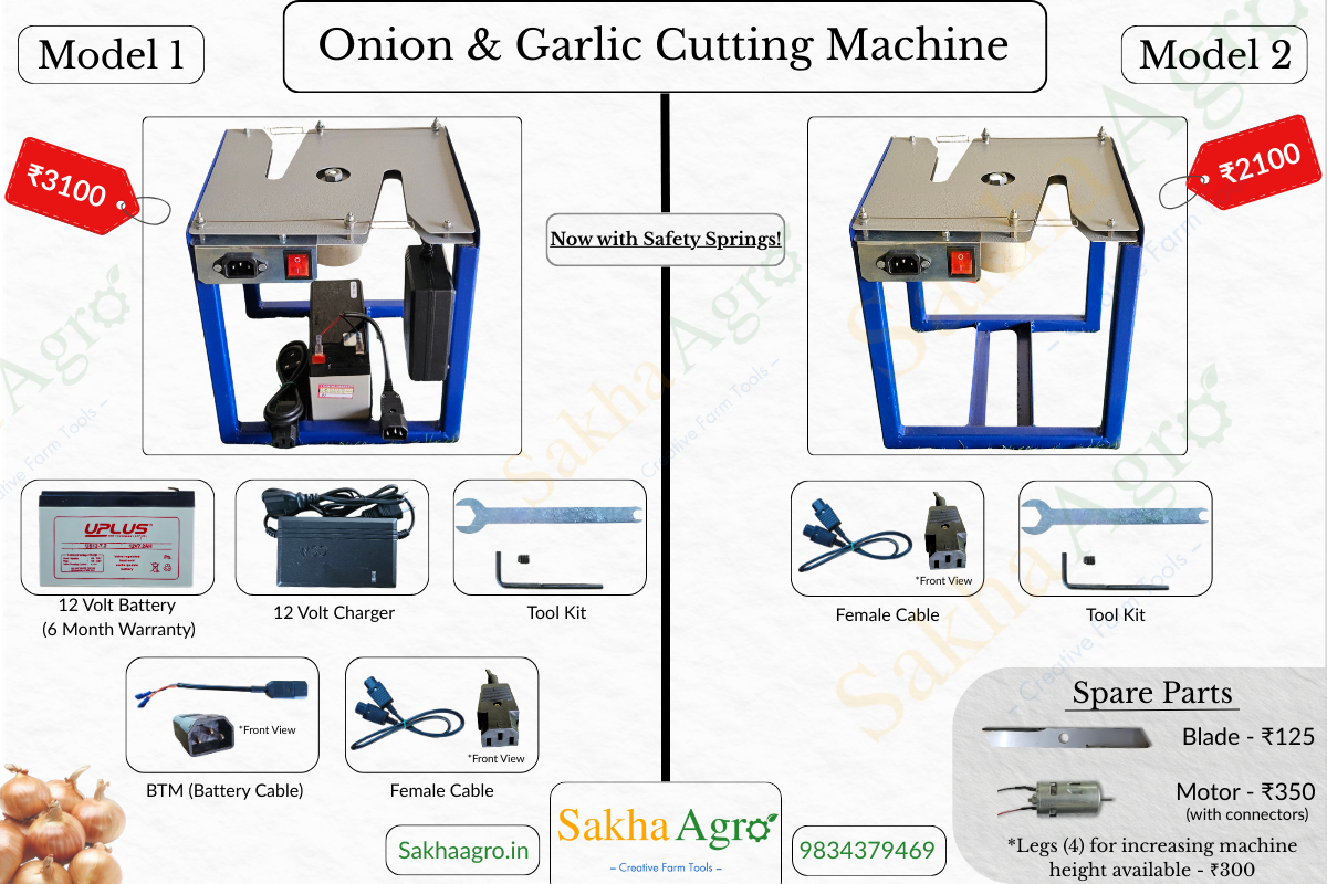 Sakha Agro Onion and Garlic Cutting Machine for Agriculture, Cutter for Onion & Garlic Root and Leaf, Runs On Spray Pump Or 12V Power Source